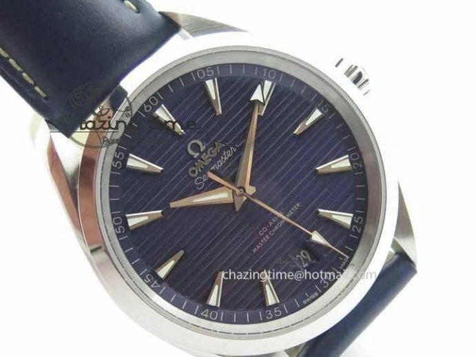 0126 Affordable 2017 Aqua Terra SS XF Best Edition Blue Textured Dial On Blue Leather Strap A 8159